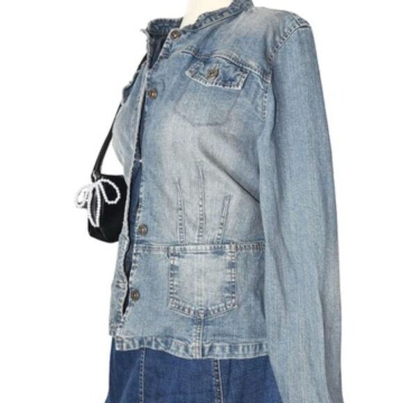 Vintage Y2k Guess Women's Denim Jacket Coquette Moto - Picture 2 of 7